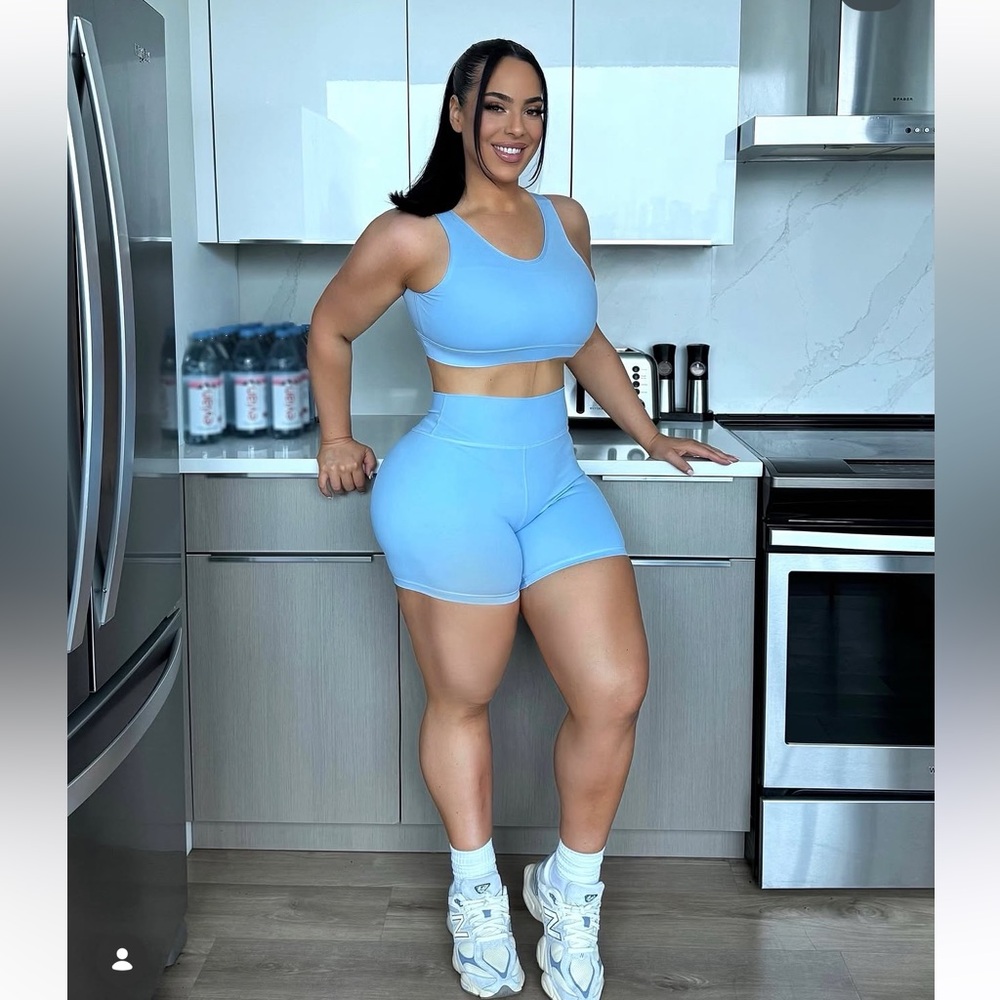 High-Rise Light Blue Active Shorts and top set  - Women's